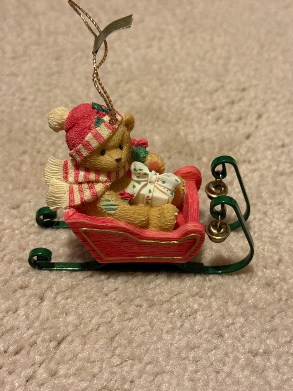 Cherished Teddies Holiday Bear in Red Sled Ornament-2nd in series
